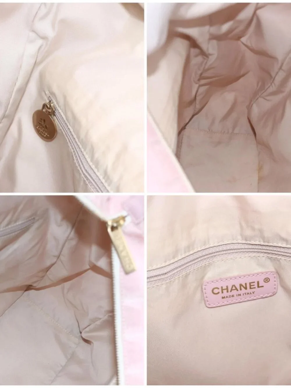 CHANEL New Travel Line Tote Bag Nylon Pink Gold CC Auth BA11991